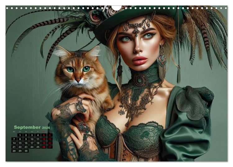 Produktbild: Luxuri&ouml;ser Bohemian Flair - Elegante Frauen mit anmutigen Katzen (Wandkalender 2026 DIN A3 quer), CALVENDO Monatskalender