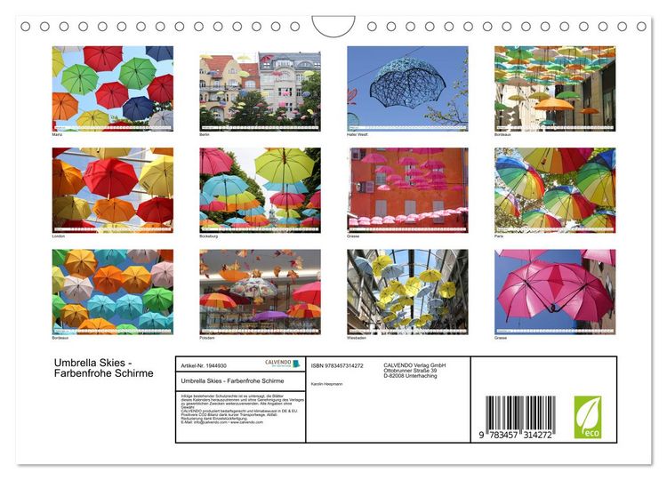 Produktbild: Umbrella Skies - Farbenfrohe Schirme (Wandkalender 2026 DIN A4 quer), CALVENDO Monatskalender
