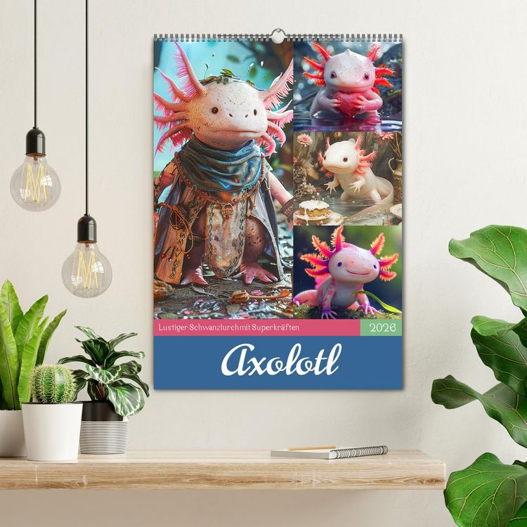 Produktbild: Axolotl. Lustiger Schwanzlurch mit Superkr&auml;ften (Wandkalender 2026 DIN A2 hoch), CALVENDO Monatskalender