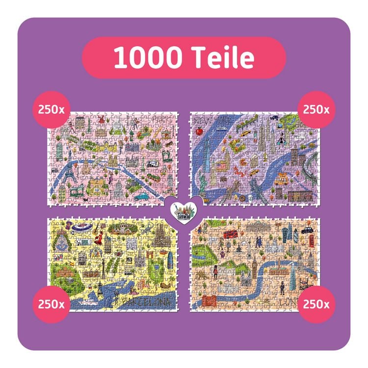Produktbild: TEAMPUZZLE &ndash; City Trip &ndash; 1000 Teile &ndash; Erwachsenenpuzzle f&uuml;r vier Personen