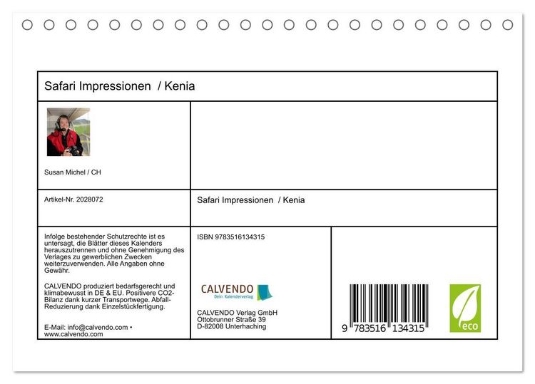 Produktbild: Safari Impressionen / Kenia (Tischkalender 2026 DIN A5 quer), CALVENDO Monatskalender
