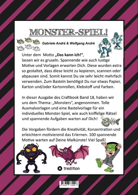 Produktbild: Craftbook - 100 Monster - Lustige Spannende Gruselige Vorlagen - Malen - Basteln - Monster - Party - Spiel - R&auml;tsel