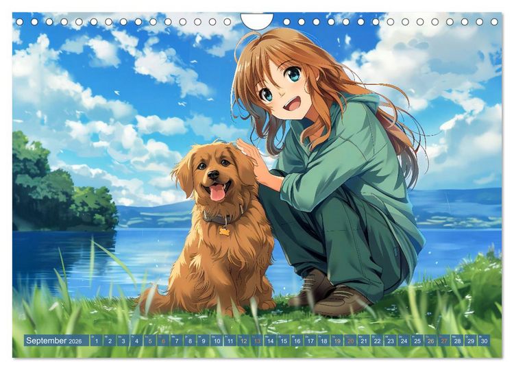 Produktbild: Tierische Anime-Freunde - Fr&ouml;hliche Streifz&uuml;ge mit Hund und Katze (Wandkalender 2026 DIN A4 quer), CALVENDO Monatskalender