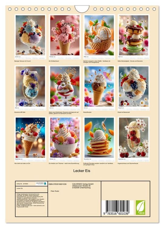 Produktbild: Lecker Eis (Wandkalender 2026 DIN A4 hoch), CALVENDO Monatskalender