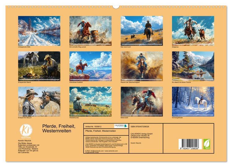 Produktbild: Pferde, Freiheit, Westernreiten (hochwertiger Premium Wandkalender 2026 DIN A2 quer), Kunstdruck in Hochglanz