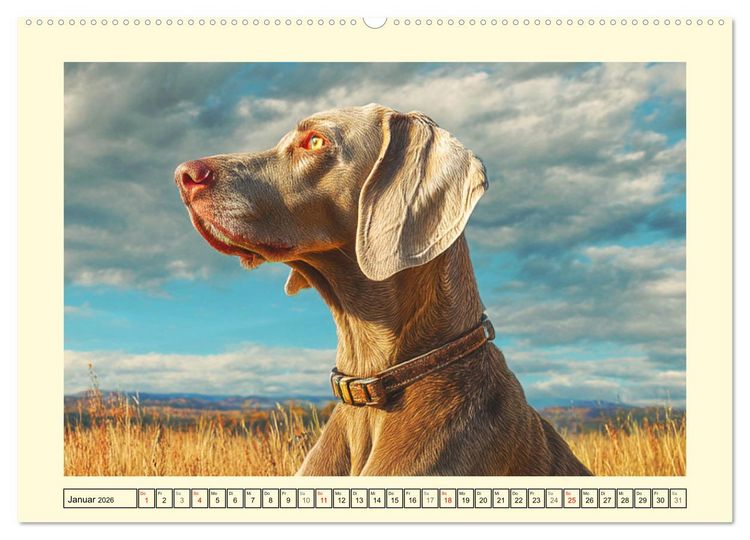 Produktbild: Edle Weimaraner. Loyale Silberseelen im Licht der Natur (Wandkalender 2026 DIN A2 quer), CALVENDO Monatskalender