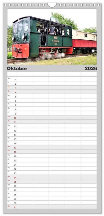 Produktbild: Familienplaner 2026 - Dampflok-Nostalgie - schwere Lokomotiven mit 5 Spalten (Wandkalender, 21 x 45 cm) CALVENDO