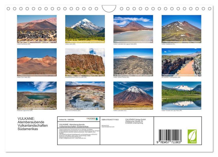 Produktbild: VULKANE: Atemberaubende Vulkanlandschaften S&uuml;damerikas (Wandkalender 2026 DIN A4 quer), CALVENDO Monatskalender