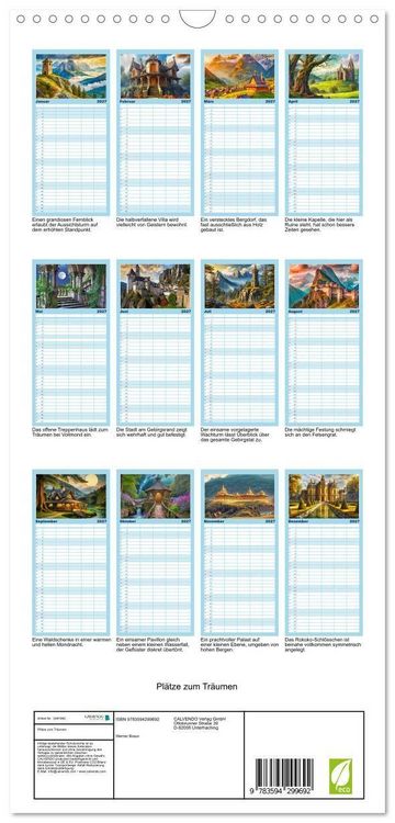 Produktbild: Familienplaner 2027 - Pl&auml;tze zum Tr&auml;umen mit 5 Spalten (Wandkalender, 21 x 45 cm) CALVENDO