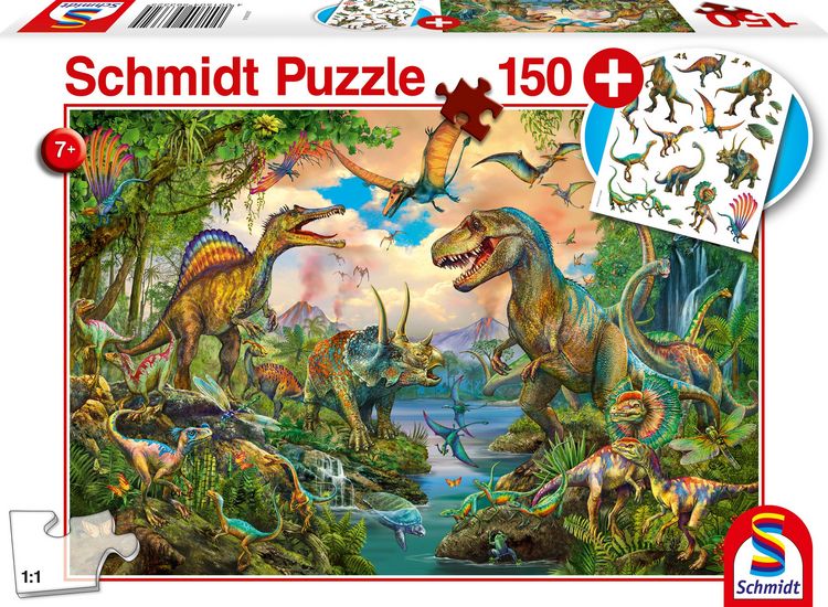 Produktbild: Schmidt Spiele - Wilde Dinos, 150 Teile, mit Add-on, Tattoos Dinosaurier