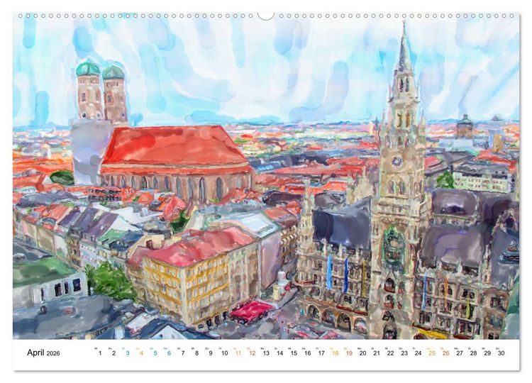 Produktbild: M&uuml;nchen - Bayerns Landeshauptstadt in Aquarellfarben (Wandkalender 2026 DIN A2 quer), CALVENDO Monatskalender