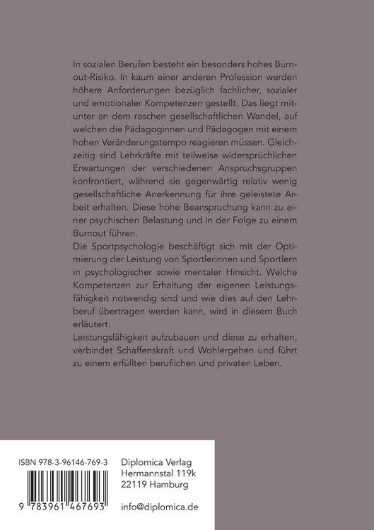 Produktbild: Sportpsychologisches Mentaltraining bei Burnout: Praxisrelevante Hilfestellung f&uuml;r P&auml;dagogen und Schulleiter