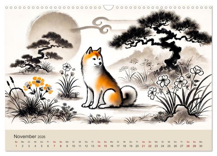 Produktbild: Chinesische Tierkreiszeichen - Kunstvolle KI-Tuschemalerei des Ostens (Wandkalender 2026 DIN A3 quer), CALVENDO Monatskalender