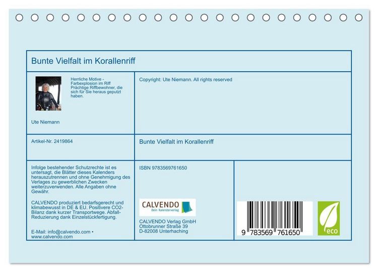 Produktbild: Bunte Vielfalt im Korallenriff (Tischkalender 2027 DIN A5 quer), CALVENDO Monatskalender