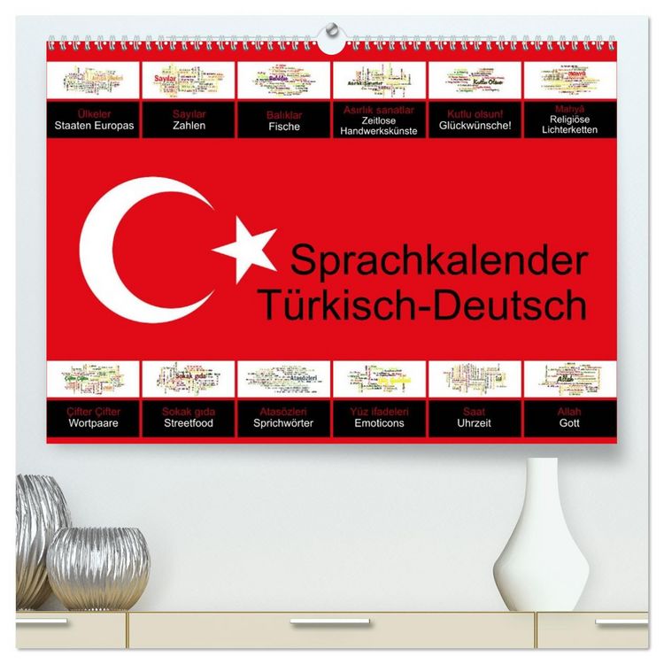 Produktbild: Sprachkalender T&uuml;rkisch-Deutsch (hochwertiger Premium Wandkalender 2026 DIN A2 quer), Kunstdruck in Hochglanz
