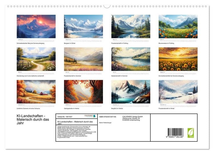 Produktbild: KI-Landschaften - Malerisch durch das Jahr (hochwertiger Premium Wandkalender 2026 DIN A2 quer), Kunstdruck in Hochglanz