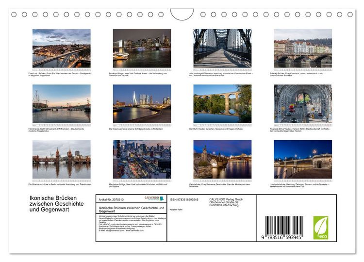 Produktbild: Ikonische Br&uuml;cken zwischen Geschichte und Gegenwart (Wandkalender 2026 DIN A4 quer), CALVENDO Monatskalender