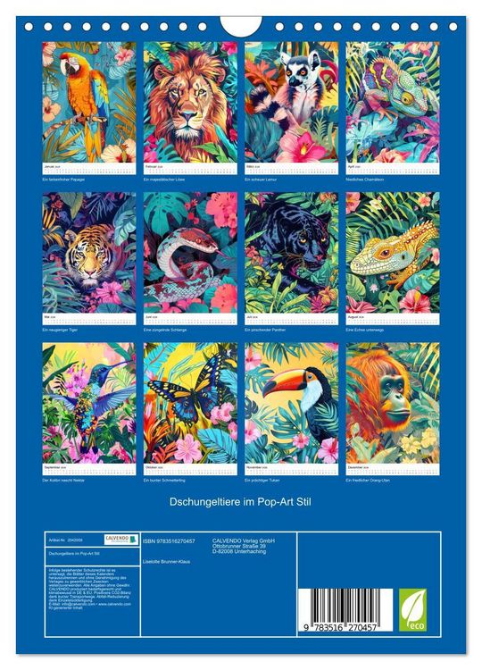 Produktbild: Dschungeltiere im Pop-Art Stil (Wandkalender 2026 DIN A4 hoch), CALVENDO Monatskalender