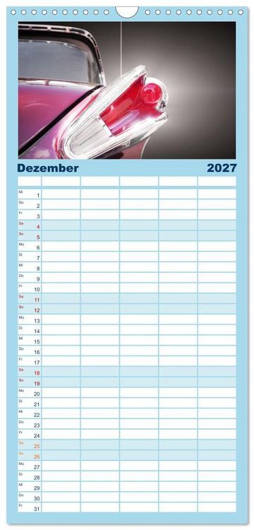 Produktbild: Familienplaner 2027 - US Klassiker Farbenfrohe Heckansichten mit 5 Spalten (Wandkalender, 21 x 45 cm) CALVENDO