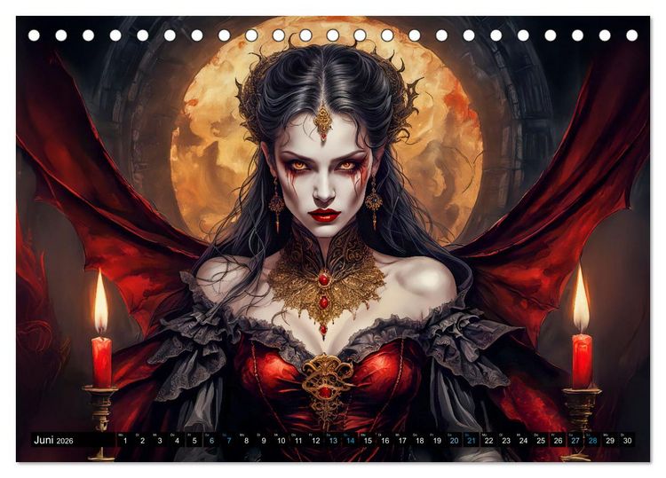 Produktbild: Finsternis der Vampire - Mystischer d&uuml;sterer Fantasy Kalender (Tischkalender 2026 DIN A5 quer), CALVENDO Monatskalender