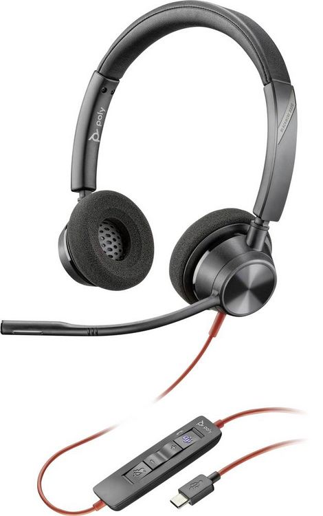 Produktbild: HP Poly Blackwire C3320-M On Ear Headset kabelgebunden Stereo Schwarz Headset, Mikrofon-Stummschaltung, Lautst&auml;rkeregelung Computer