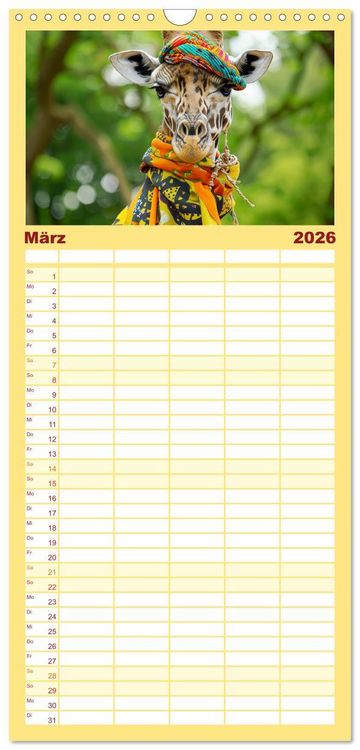Produktbild: Familienplaner 2026 - Giraffen-Trend. Hals und Stil mit 5 Spalten (Wandkalender, 21 x 45 cm) CALVENDO