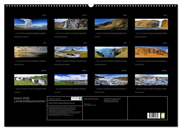 Produktbild: Island 2026 Landschaftspanoramen (Wandkalender 2026 DIN A2 quer), CALVENDO Monatskalender