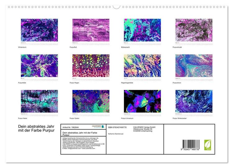 Produktbild: Dein abstraktes Jahr mit der Farbe Purpur (hochwertiger Premium Wandkalender 2026 DIN A2 quer), Kunstdruck in Hochglanz