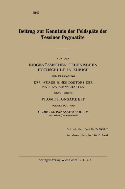 Produktbild: Beitrag zur Kenntnis der Feldsp&auml;te der Tessiner Pegmatite