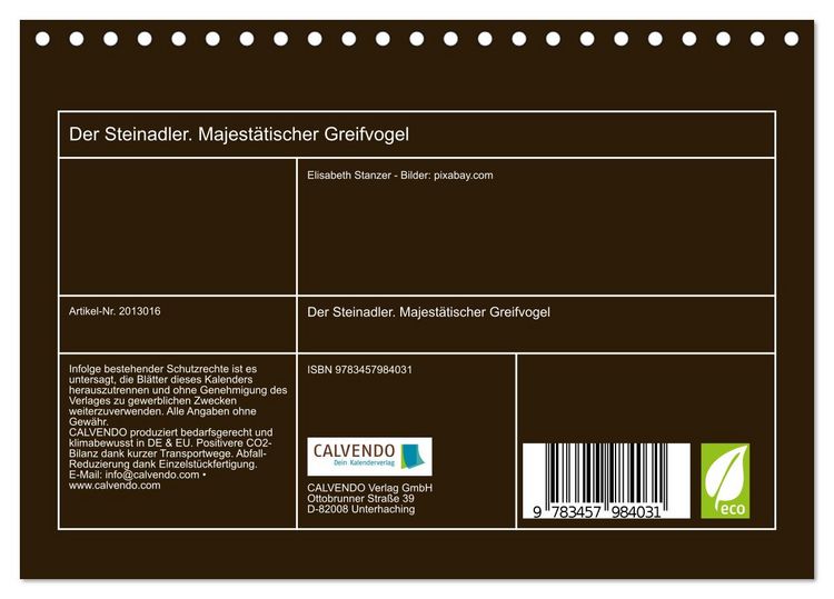 Produktbild: Der Steinadler. Majest&auml;tischer Greifvogel (Tischkalender 2026 DIN A5 quer), CALVENDO Monatskalender