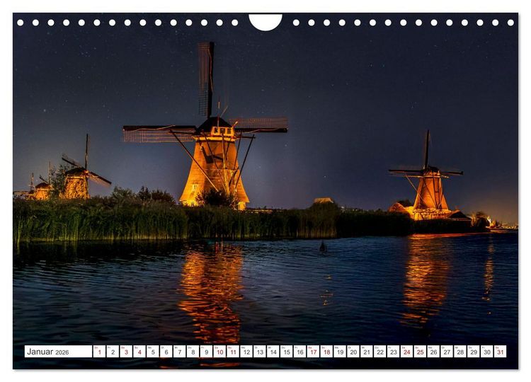 Produktbild: Die Windm&uuml;hlen von Kinderdijk - UNESCO Welterbe (Wandkalender 2026 DIN A4 quer), CALVENDO Monatskalender