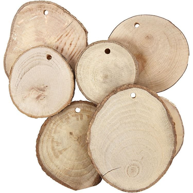 Produktbild: Creativ Company Holzscheiben mit Loch, D 40-70 mm, Lochgr&ouml;&szlig;e 4 mm, Dicke 5 mm, 25 Stk