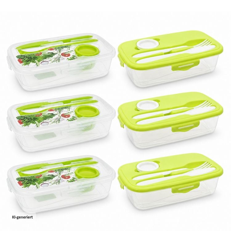 Produktbild: neuetischkultur 6er Set Frischhaltedosen mit Besteck und Dressingdose Meal Prep Boxen