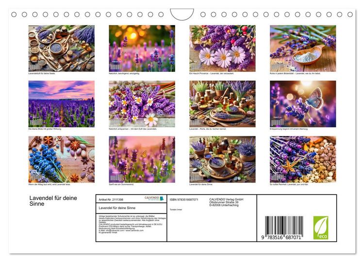 Produktbild: Lavendel f&uuml;r deine Sinne (Wandkalender 2026 DIN A4 quer), CALVENDO Monatskalender