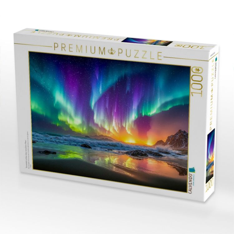 Produktbild: CALVENDO Puzzle T&auml;nzelnde Lichter &uuml;ber vereistem Meer | 1000 Teile Lege-Gr&ouml;&szlig;e 64x48cm Foto-Puzzle f&uuml;r gl&uuml;ckliche Stunden