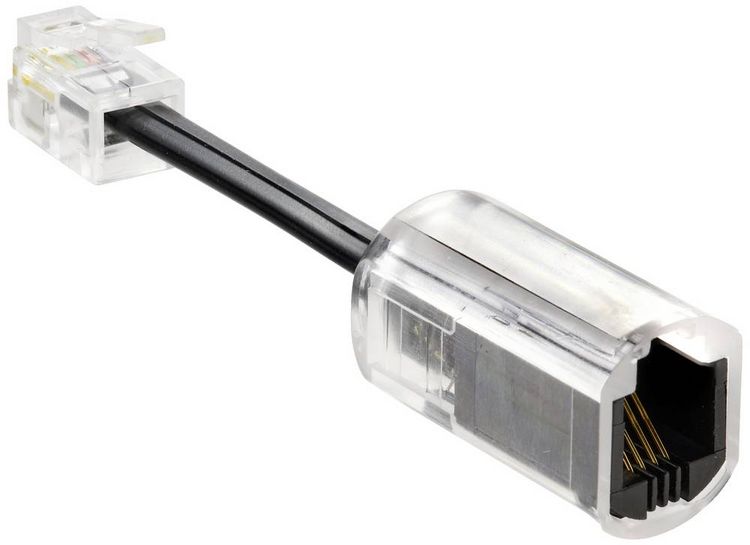 Produktbild: Renkforce Kabel-Entzwirler Adapter [1x RJ10-Stecker 4p4c - 1x RJ10-Buchse 4p4c] 3.00 cm Schwarz (transparent)