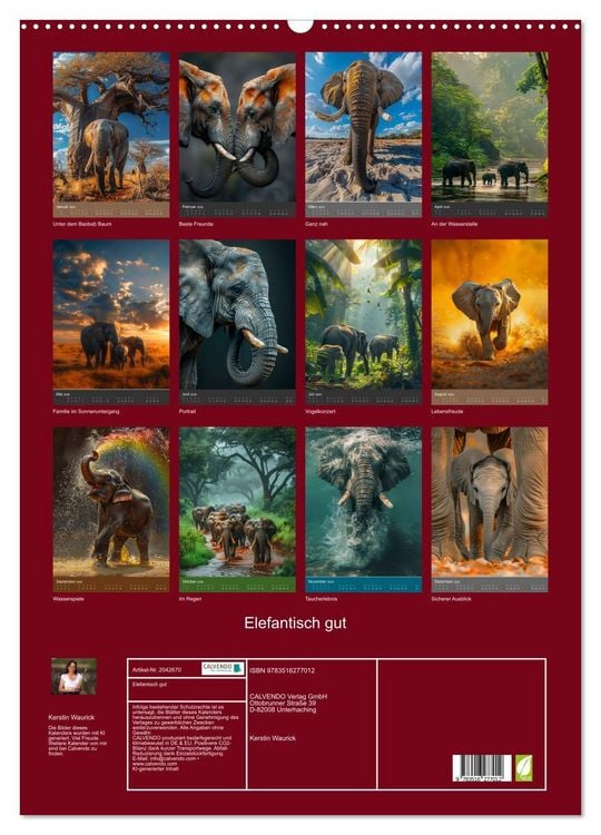 Produktbild: Elefantisch gut (Wandkalender 2026 DIN A2 hoch), CALVENDO Monatskalender