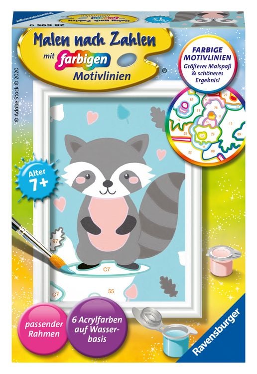 Produktbild: CreArt, Malen nach Zahlen Kinder - S&uuml;&szlig;er Waschb&auml;r