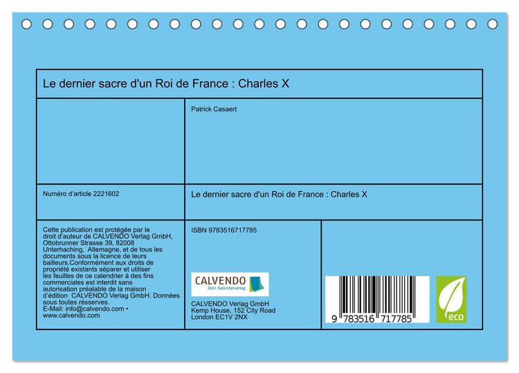 Produktbild: Le dernier sacre d'un Roi de France : Charles X (Calendrier de bureau 2026 DIN A5 vertical), CALVENDO calendrier mensuel
