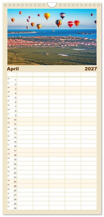 Produktbild: Familienplaner 2027 - Freiheit in den L&uuml;ften. Mit dem Hei&szlig;luftballon unterwegs mit 5 Spalten (Wandkalender, 21 x 45 cm) CALVENDO