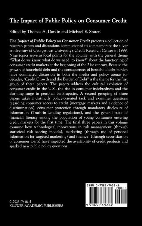 Produktbild: The Impact of Public Policy on Consumer Credit
