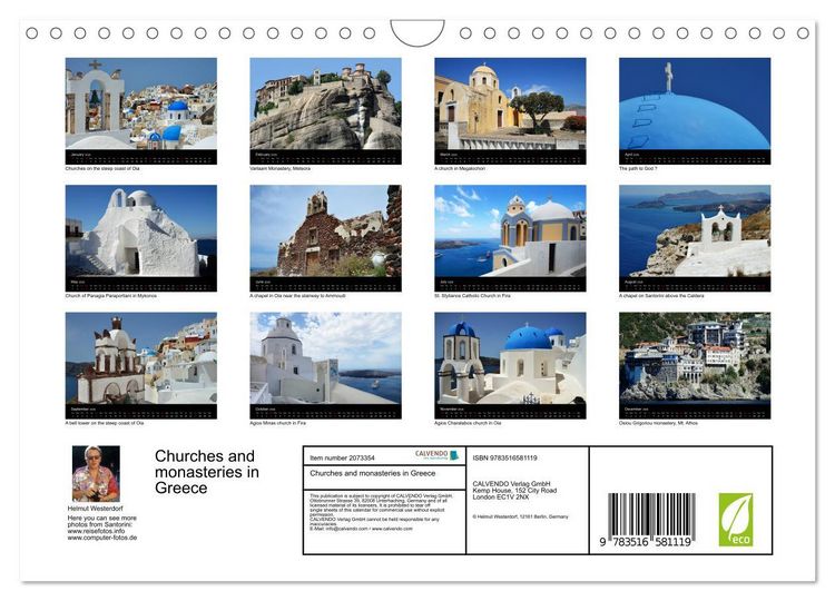 Produktbild: Churches and monasteries in Greece (Wall Calendar 2026 DIN A4 landscape), CALVENDO 12 Month Wall Calendar