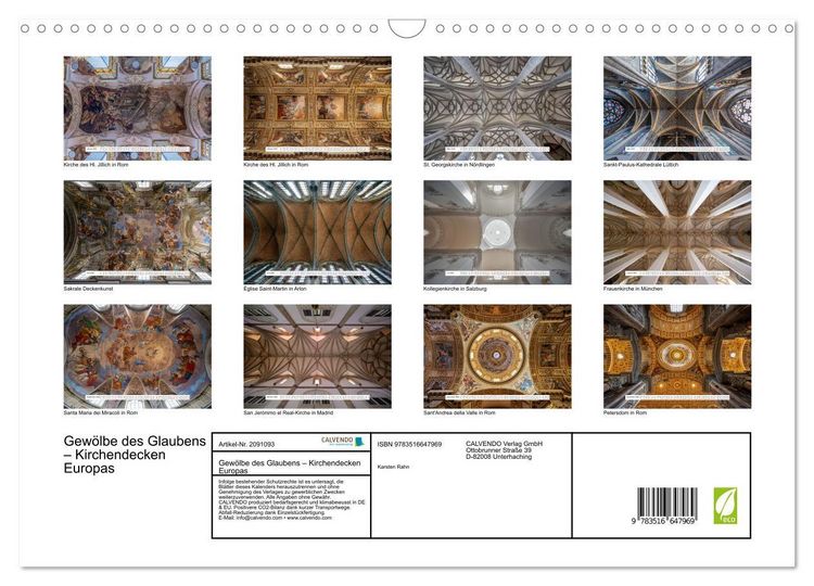 Produktbild: Gew&ouml;lbe des Glaubens &ndash; Kirchendecken Europas (Wandkalender 2026 DIN A3 quer), CALVENDO Monatskalender