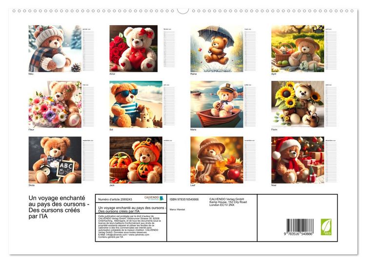 Produktbild: Un voyage enchant&eacute; au pays des oursons -Des oursons cr&eacute;&eacute;s par l'IA (Calendrier mural 2026 DIN A2 vertical) calendrier de bureau