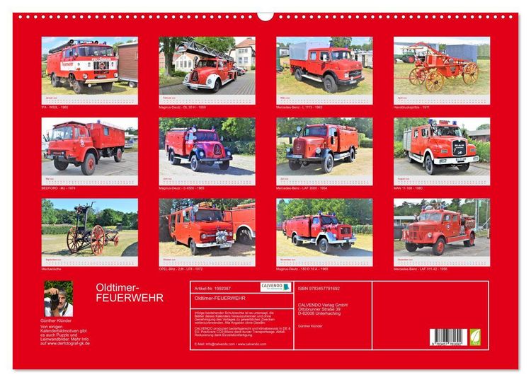 Produktbild: Oldtimer-FEUERWEHR (Wandkalender 2026 DIN A2 quer), CALVENDO Monatskalender