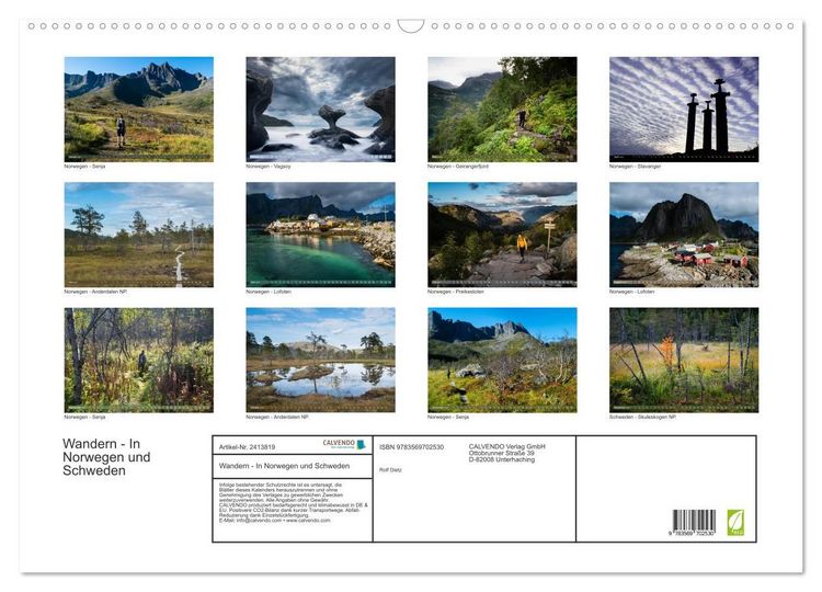 Produktbild: Wandern - In Norwegen und Schweden (Wandkalender 2027 DIN A2 quer), CALVENDO Monatskalender