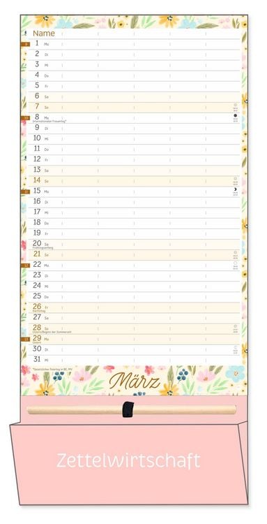 Produktbild: Deko-Familienplaner mit Tasche Flower Time 2027