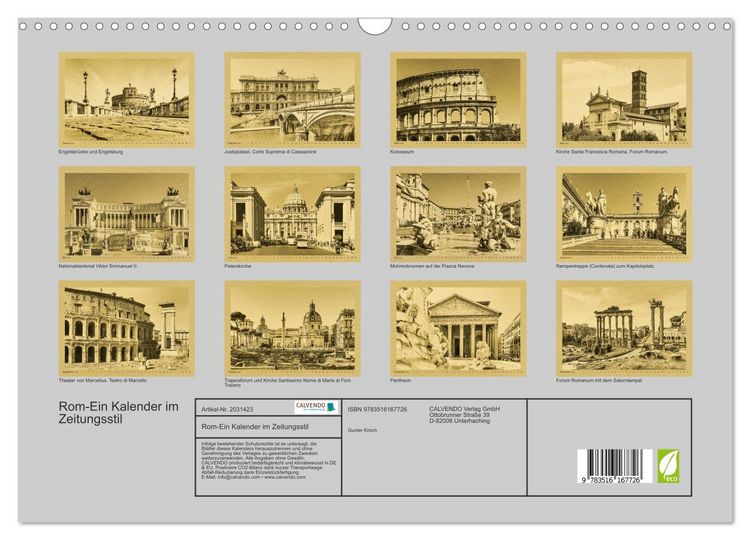 Produktbild: Rom-Ein Kalender im Zeitungsstil (Wandkalender 2026 DIN A3 quer), CALVENDO Monatskalender