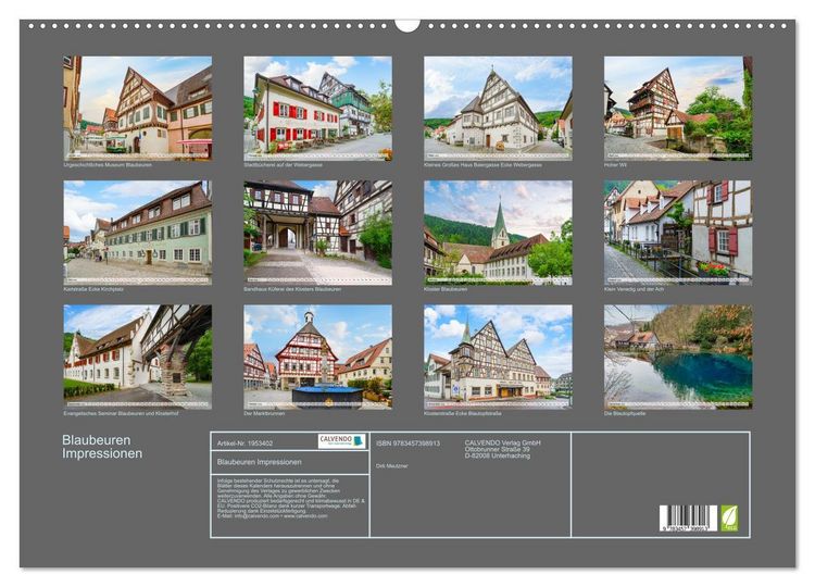 Produktbild: Blaubeuren Impressionen (Wandkalender 2026 DIN A2 quer), CALVENDO Monatskalender