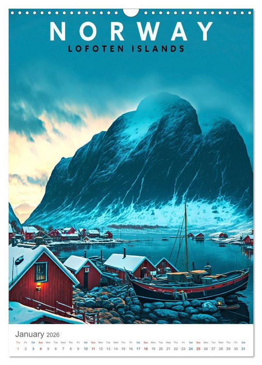 Produktbild: Lofoten Islands - Old School Poster Style (Wall Calendar 2026 DIN A3 portrait), CALVENDO 12 Month Wall Calendar